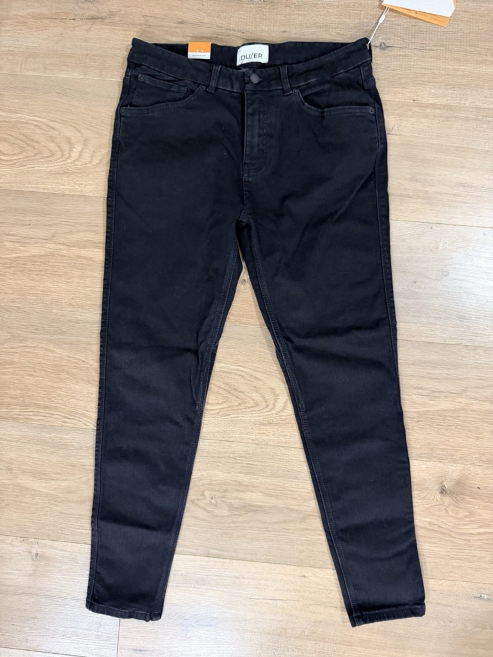 NWT Du/er Fireside Denim Black Skinny Fleece Lined Denim 29/28